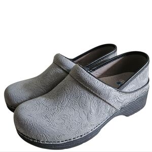 Dansko Shoes Womens 38 LT Pro Wedge Casual Clogs Gray Leather Comfort Slip On